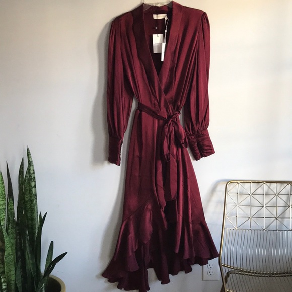 Nwt Zimmermann Red Silk Wrap Midi Dress 